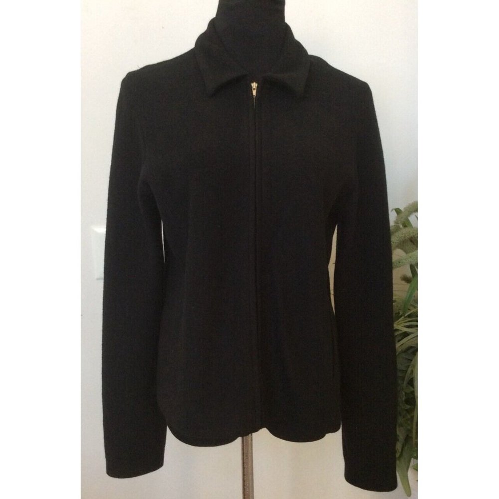 Brooks Brothers Women’s Black 100%‎ Wool Zip Sweater Jacket Size M EUC! $248